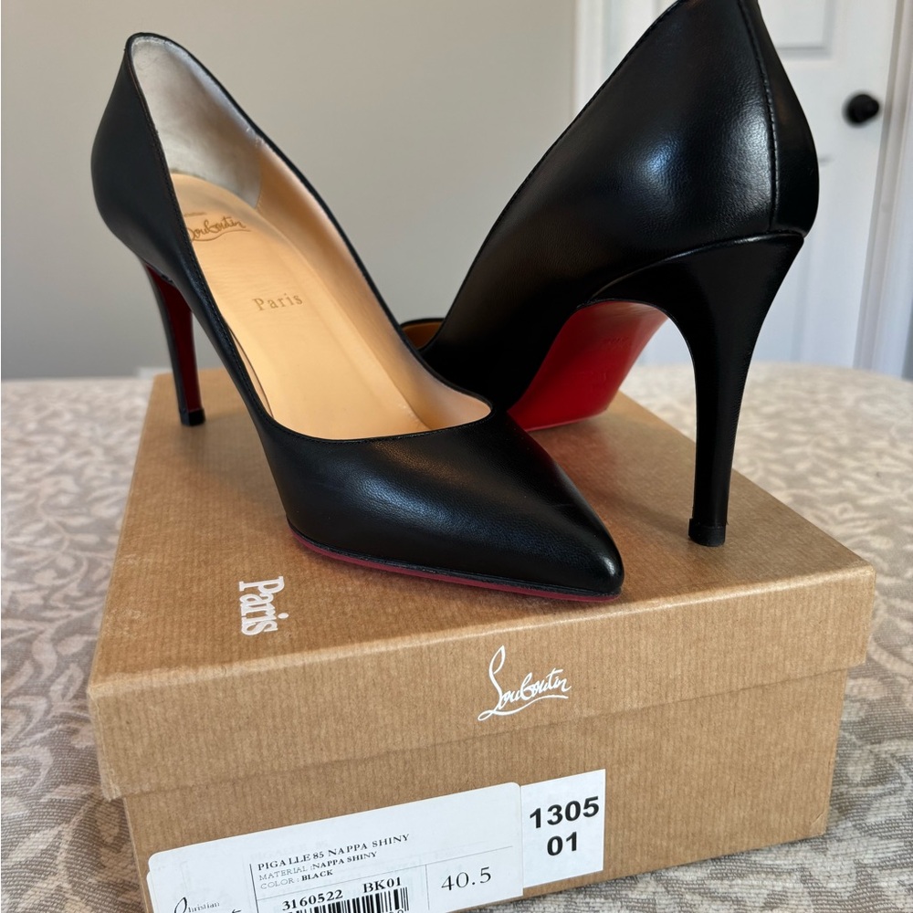 Christian Louboutin Black Pigalle 85 Nappa Shiny Heels with Red Sole